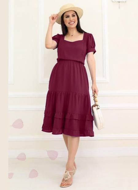Wine Colour CROME WESTERN Stylish Western Party Wear Rayon Cotton One Piece Fancy Collection CROME 03